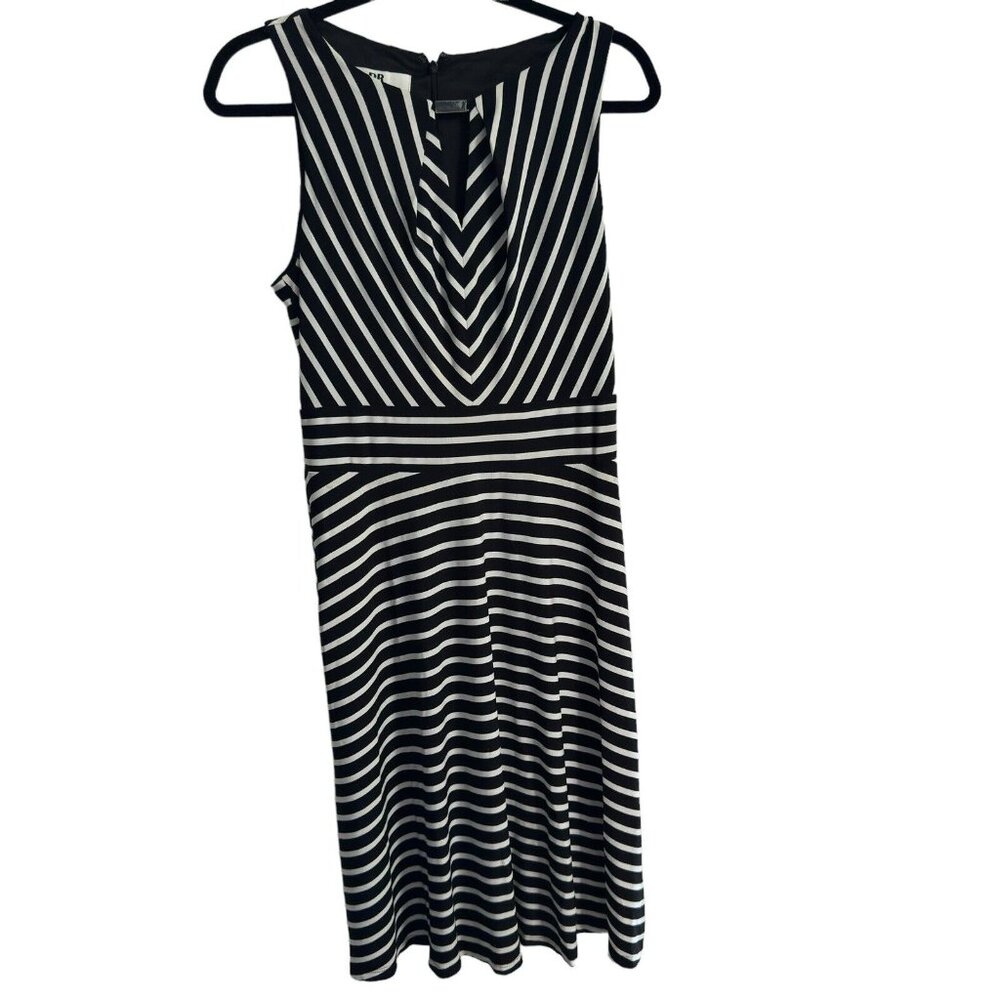 DR Collection Women's Dress 8 Black White Striped Print Dress Fit & Flare